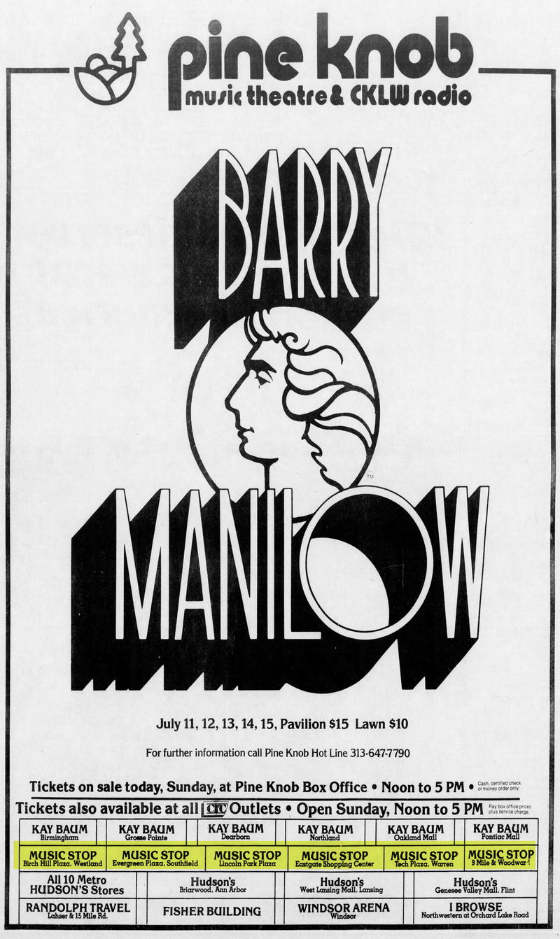 Music Stop - May 18 1980 Ad For Manilow Tickets (newer photo)